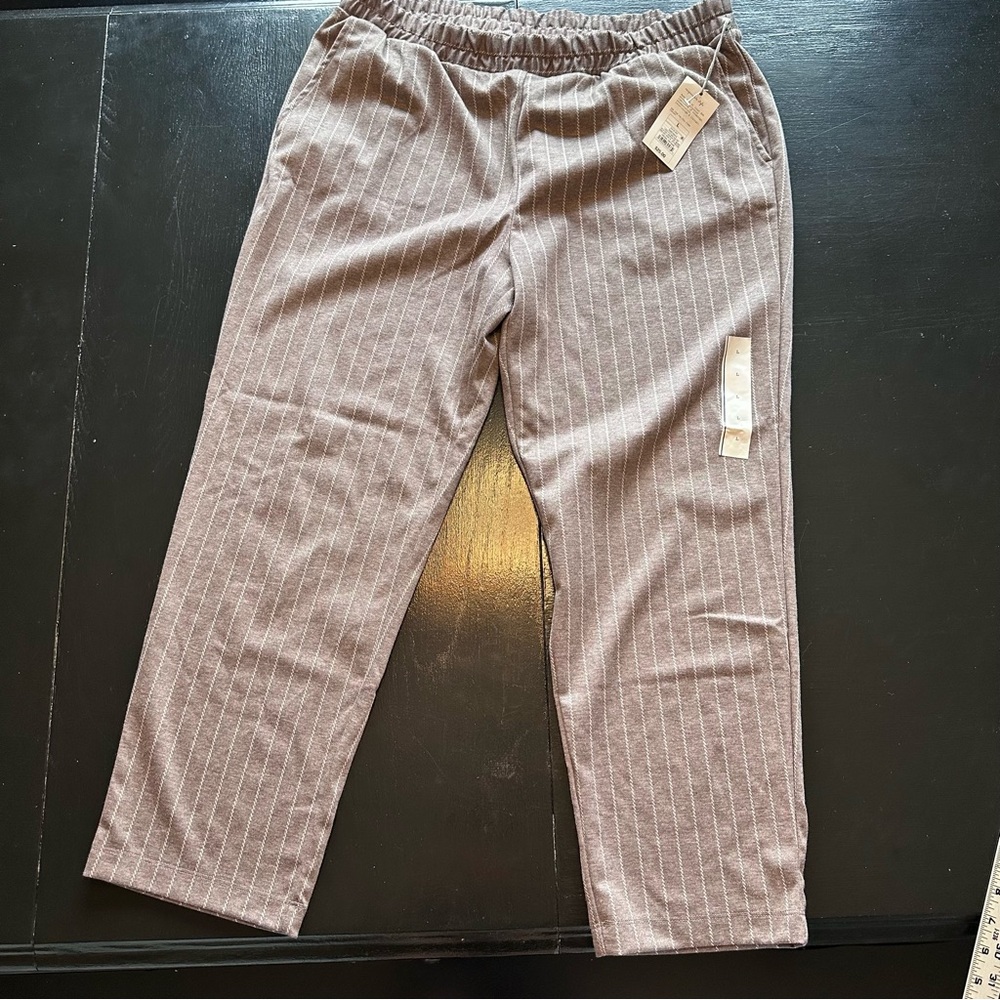 NWT A New Day Large Striped Brown Pants Wide Leg Business Casual Sweatpant